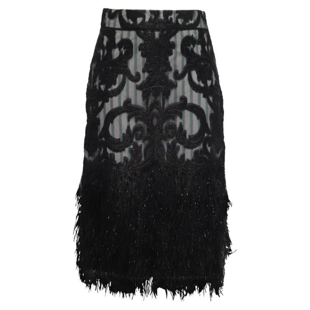 Ganni Striped Feather Pencil Skirt in Black Cotton